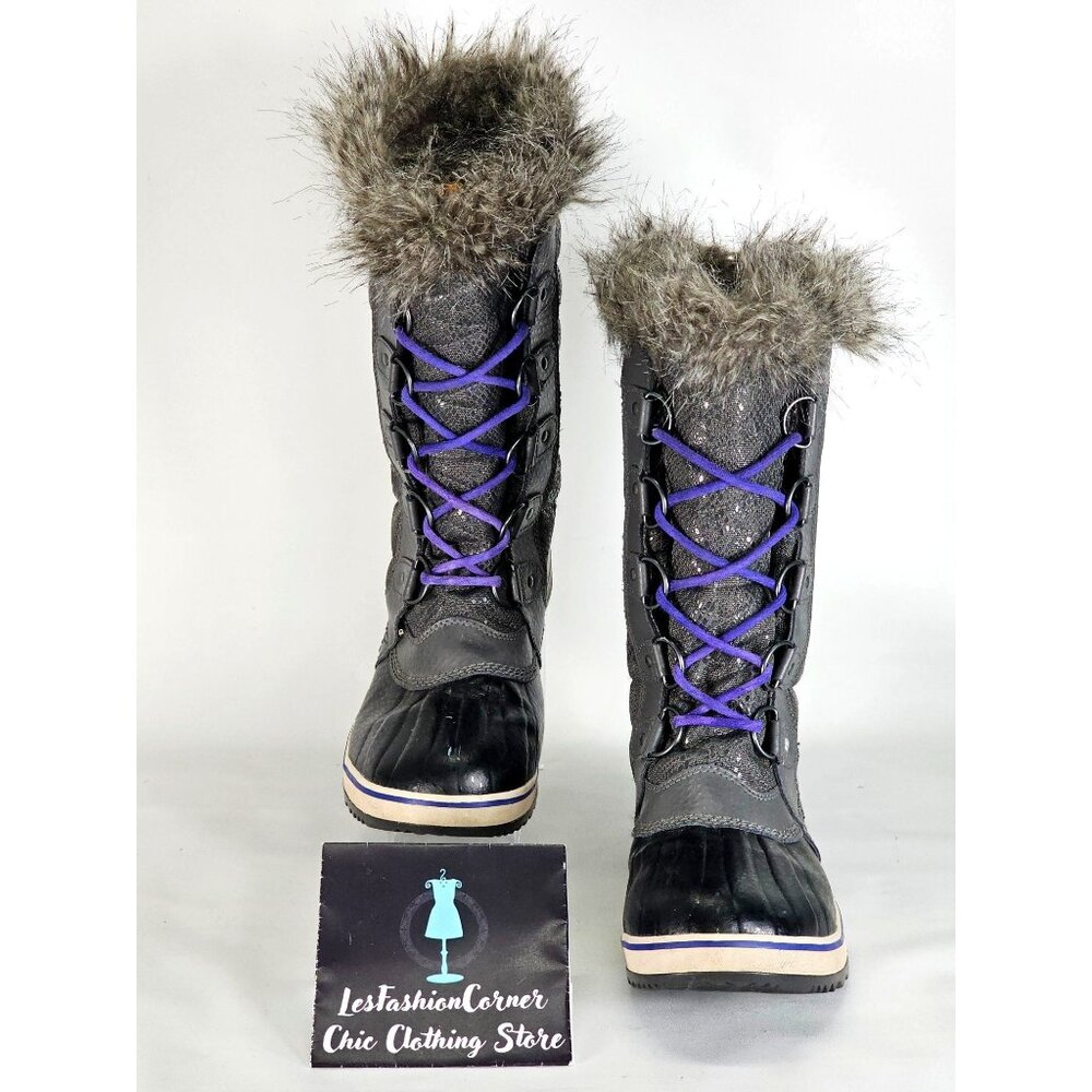 Sorel Women's Gray Tofino II Boots Tall Lace Winter Faux Fur Waterproof Sz 9 337 - Picture 2 of 15